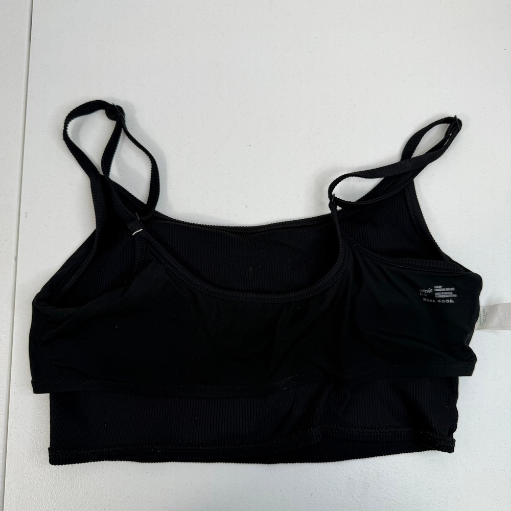 Aerie Sz L Real Good Scoop Neck Ribbed Bralette Black Padded Pullover Seamless - Picture 7 of 12